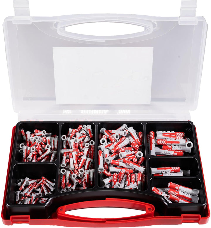fischer Red-Box DuoPower, Sortimentsbox mit 280 DuoPower Dübeln (30 Stk. 5 x 25, 140 Stk. 6 x 30, 80