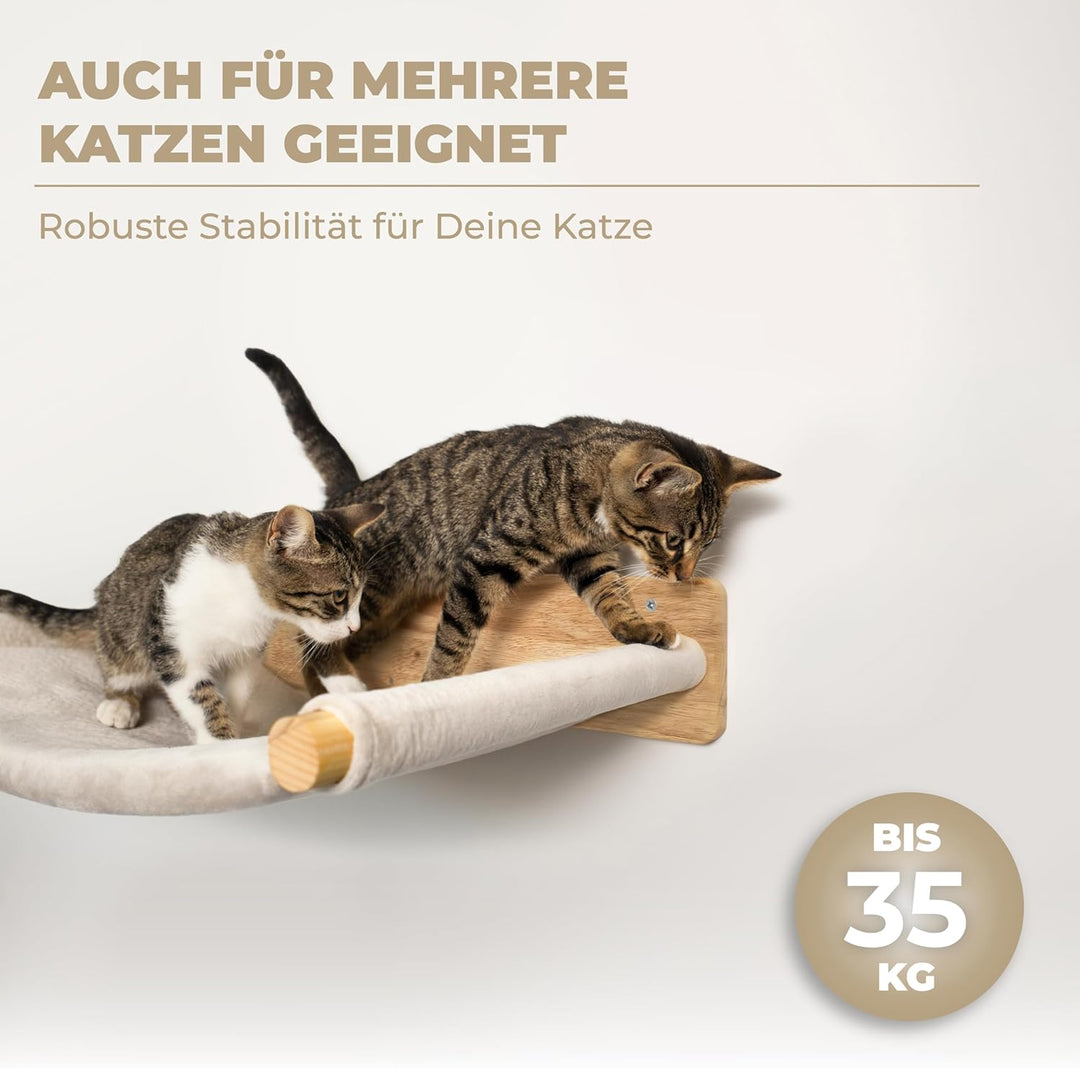 WOOWOOD® Kletterwand Katzen inkl. 2X Katzentreppe Wand [Massivholz] I Kratzbaum Wand I Hängematte Ka