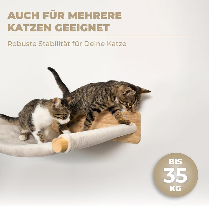 WOOWOOD® Kletterwand Katzen inkl. 2X Katzentreppe Wand [Massivholz] I Kratzbaum Wand I Hängematte Ka