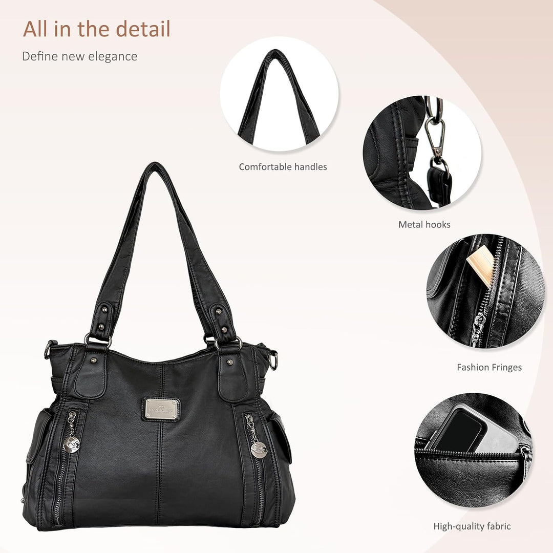 NICOLE &amp; DORIS Women Hobo bags shoulder bags Washed Leather Totes Crossbody with Multiple Compartmen