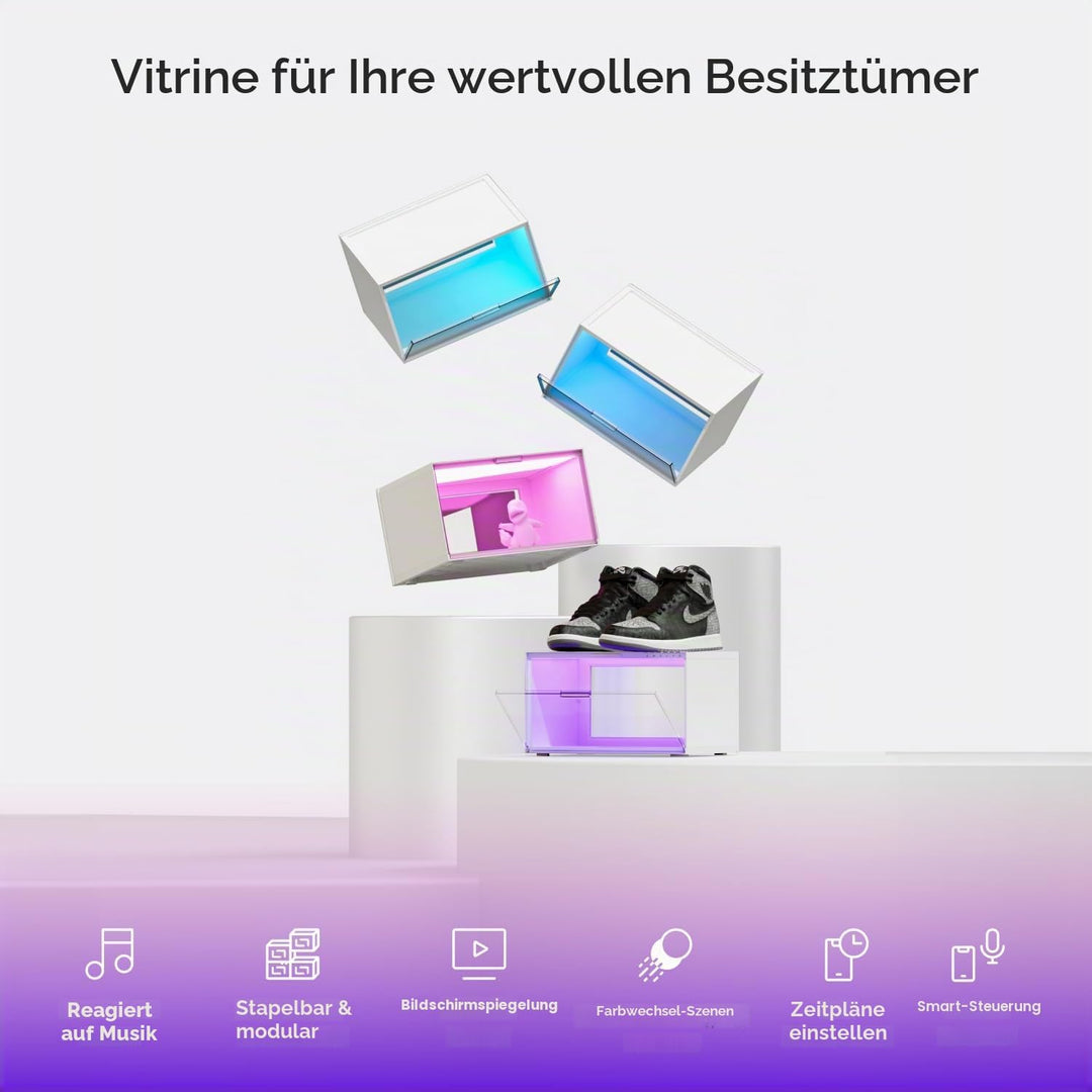 Nanoleaf Smart LED Schuhboxen 4er Starterpack, Stapelbare transparente Vitrinen für Figuren & Dekora