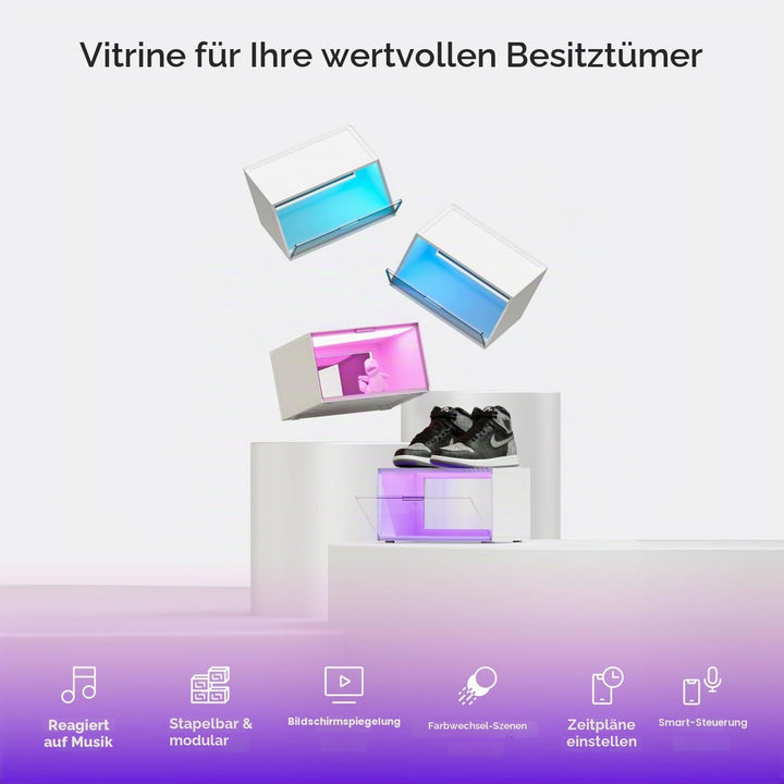 Nanoleaf Smart LED Schuhboxen 4er Starterpack, Stapelbare transparente Vitrinen für Figuren & Dekora