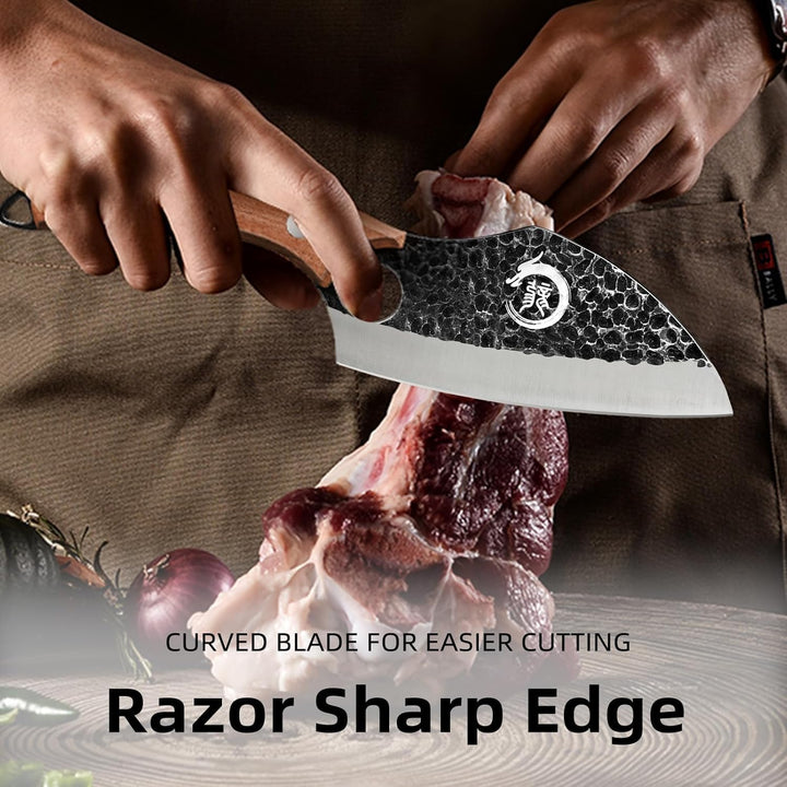 Plys 6-Zoll Japanisches Messer mit Lederhülle: Geschmiedetes Kochmesser Küchenmesser mit Holzgriff S