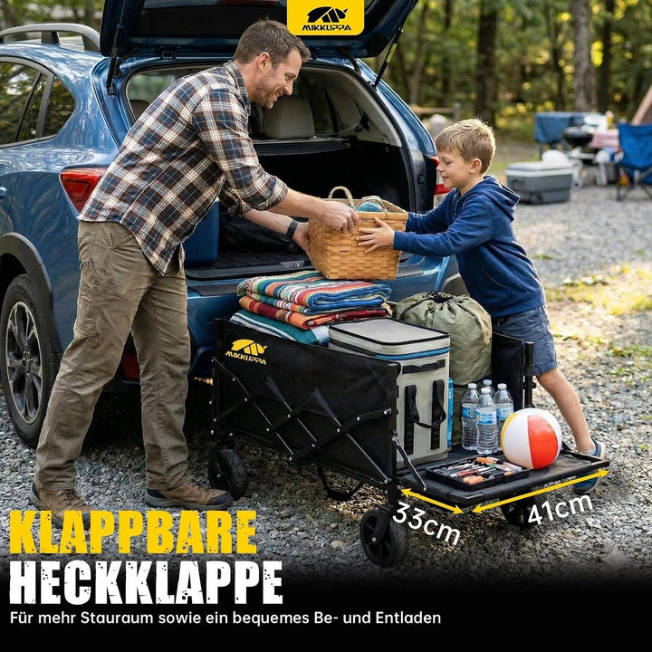MIKKUPPA Faltbarer Bollerwagen 150L 170KG Tragkraft, Anthrazit Handwagen | Geländetauglicher Handwag