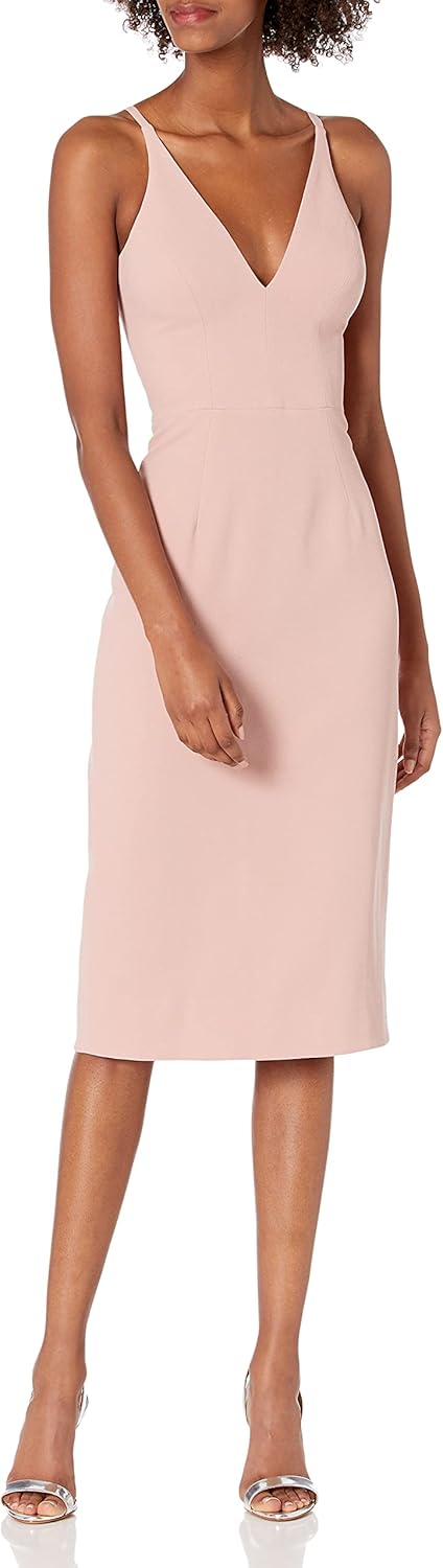 Dress the Population Damen Lyla Solid Sleeveless Fitted Midi Sheath Dress Kleid XS Blush, XS Blush
