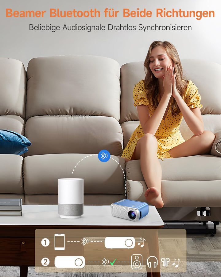 Mini Beamer Bluetooth und WiFi, Kleiner Beamer für Handy, 1080P Unterstützung Projektor iPhone/Andro
