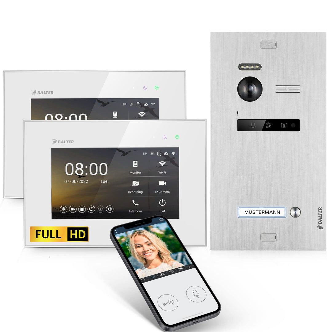 Balter EVO-HD Video Türsprechanlage, Video Türklingel, Smartphone App, 1 Familienhaus Klingel, 2X 7