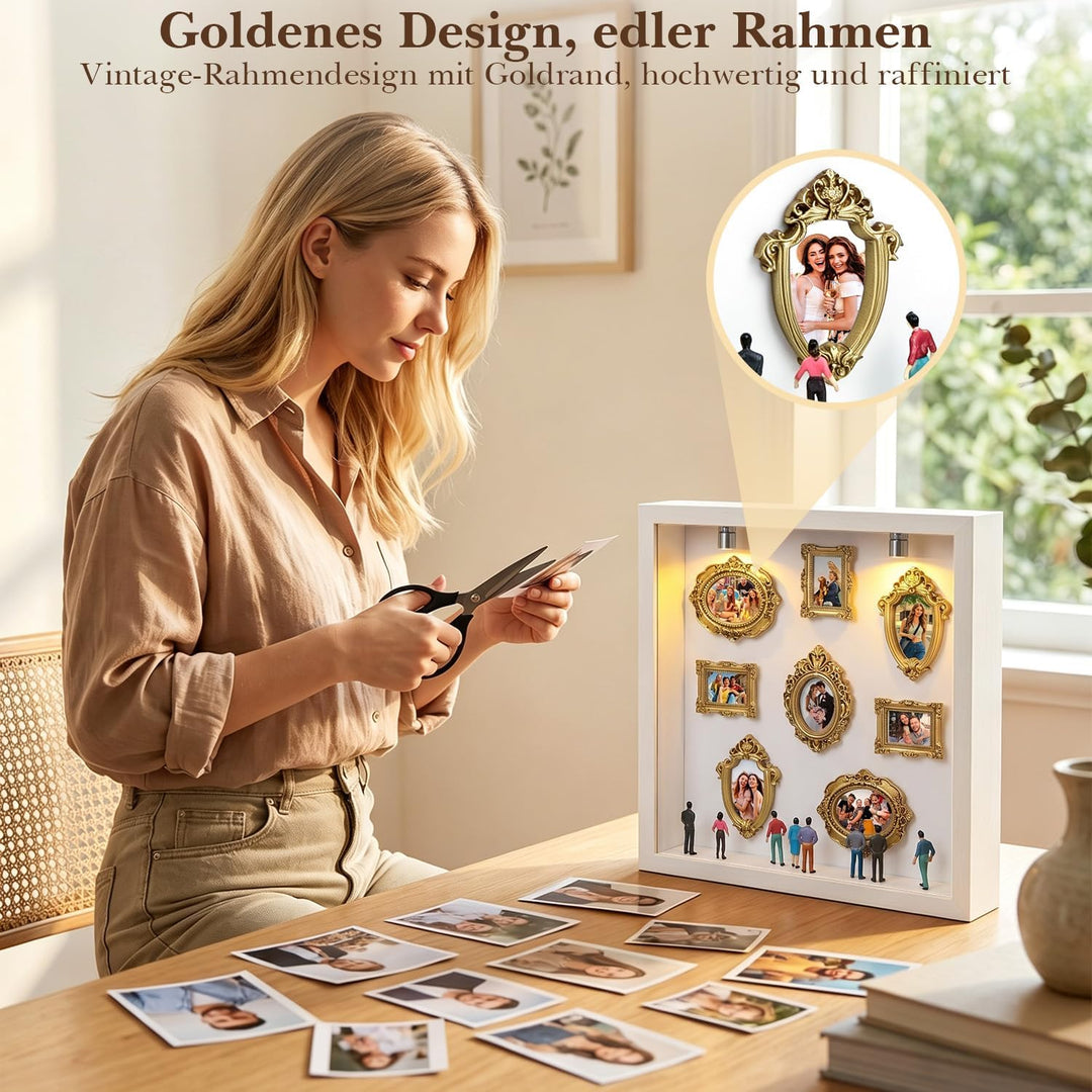 Mini Museum Silhouetten Box mit LED Museum Box, Mini Museum Bilderrahmen Weiss, Weiss