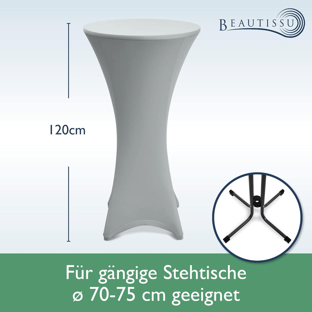 Beautissu 2er Set Stretch Stehtisch Husse Grau Ø 70-75 cm Stella – Verstärkung im Fussbereich & 40°C
