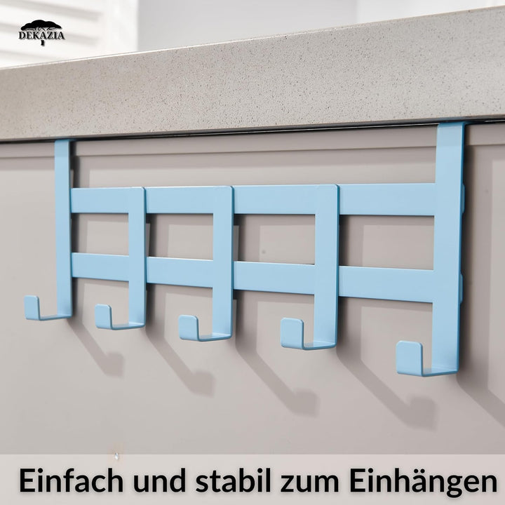 DEKAZIA® Türgarderobe Blau zum Einhängen – Bunte Kleiderhaken, Hakenleiste &amp; Garderobenhaken – Prakt