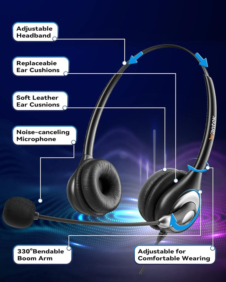 USB Headset Stereo mit Noise Cancelling Mikrofon und Lautstärkeregler, Wantek PC Kopfhörer für Busin