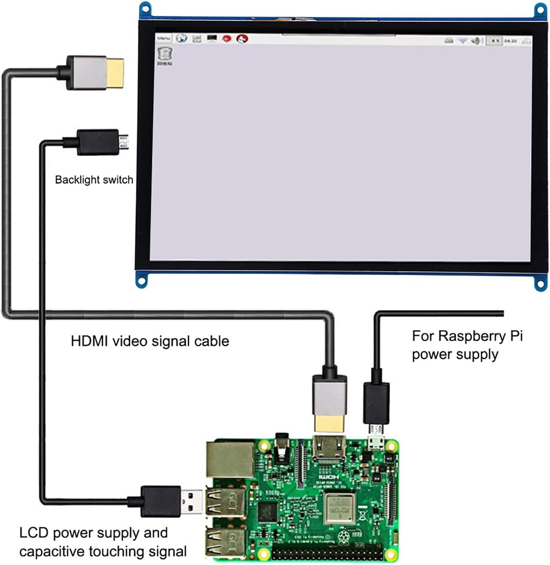 Für Raspberry Pi-Bildschirm, 10 Zoll 1024 X 600 IPS HD HDMI-Bildschirmanzeige-Hintergrundbeleuchtung