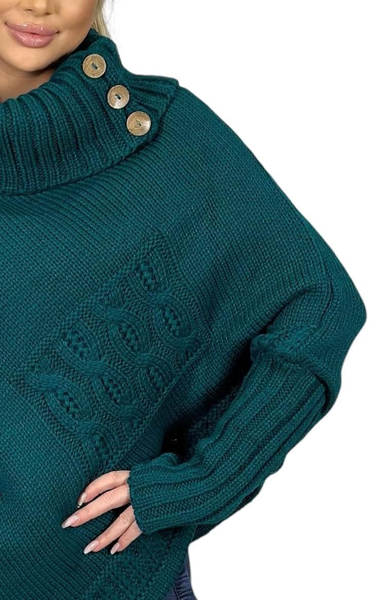 Mississhop Poncho Strick Sweatshirt Pullover Umhang Überwurf Einheitsgrösse Petrol, Einheitsgrösse P