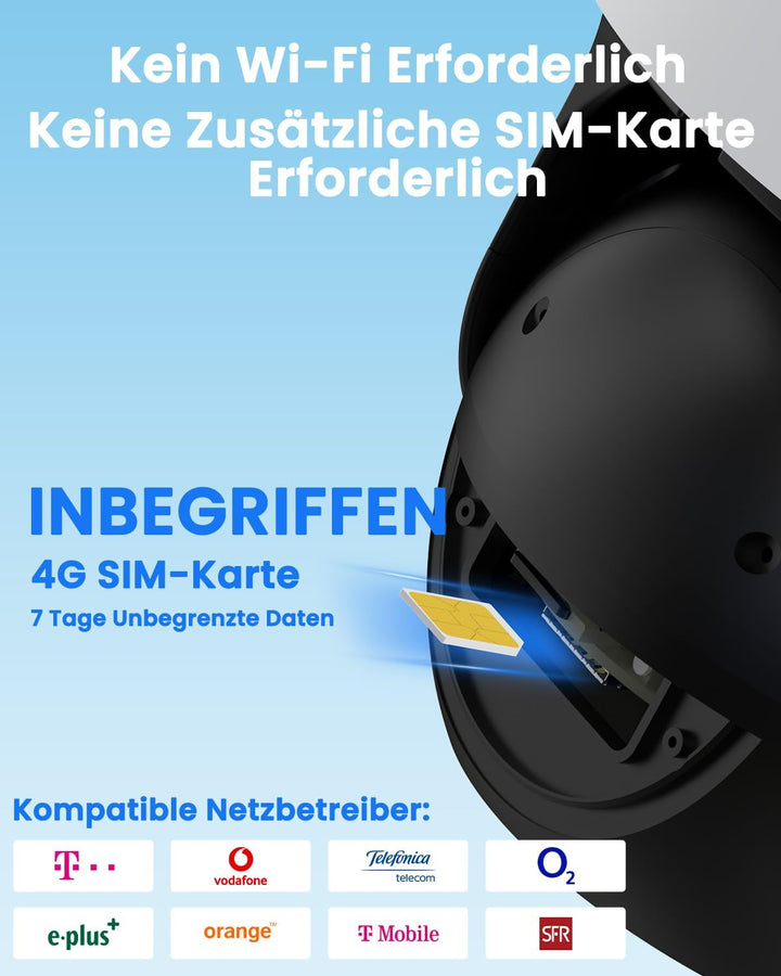 Bextgoo Überwachungskamera mit SIM Karte, 4MP 4G LTE Überwachungskamera ohne WLAN, 360° PTZ Blickwin