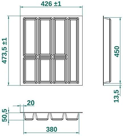 Orga-Box® IV UNIVERSAL Besteckeinsatz Besteckkasten silbergrau für 50er Schublade (473,5 x 426 mm)