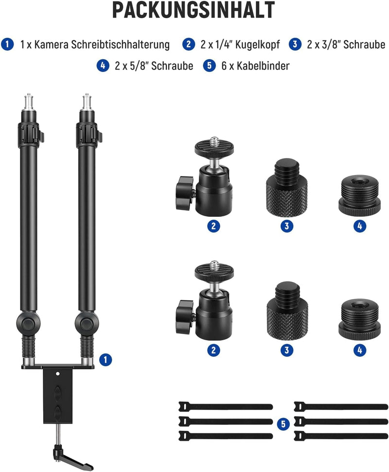 NEEWER Upgraded C Klemme Tischhalterung für Dual Kamera Halterung Stand, 225°Neigung & 360°Drehung T