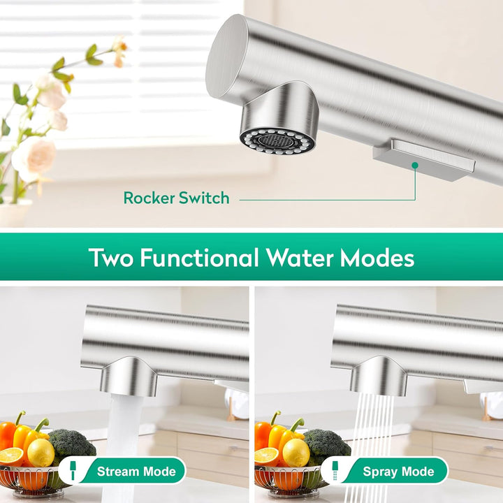 CREA Wasserhahn Küche, Küchenarmatur mit Ausziehbarer Brause, Spültischarmatur Küche mit 2 Strahlart