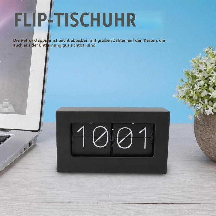 Greensen Retro Style Flip Clock, Mechanische Seitenwechsel-Desktop-Uhr mit Edelstahlbasis für Wohnzi