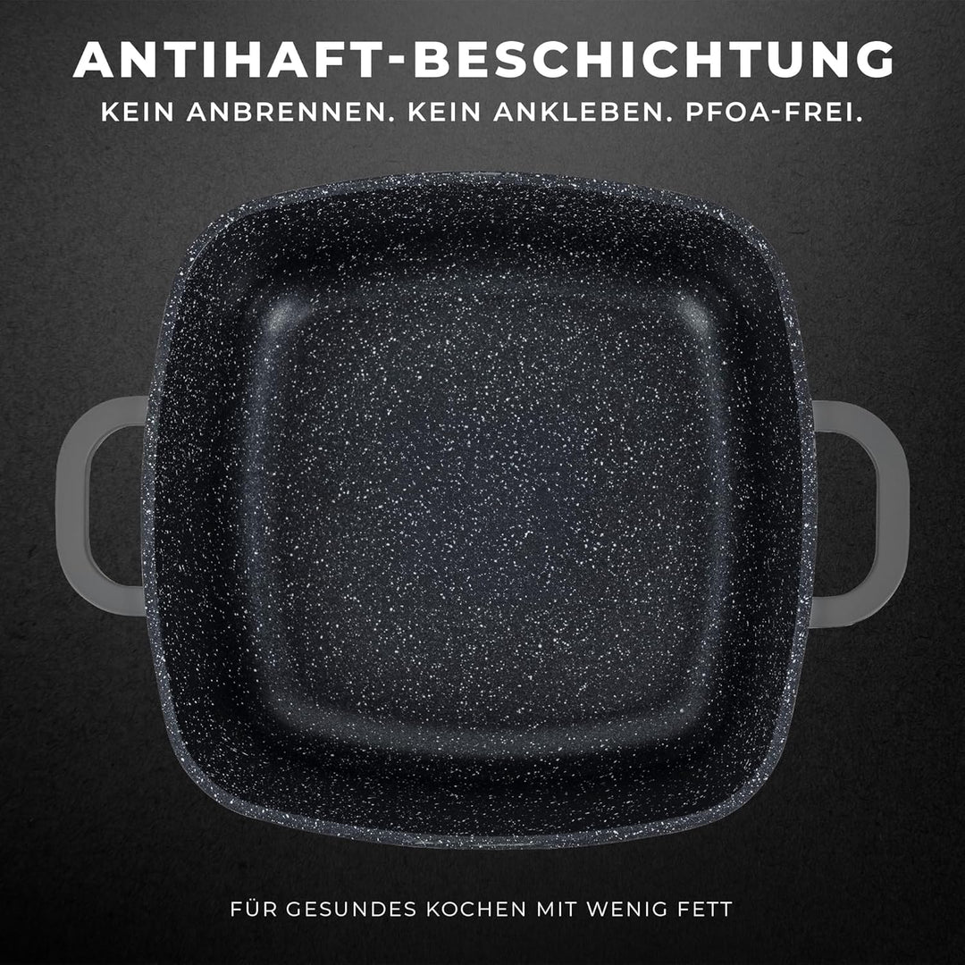 Topf Antihaftbeschichtet mit Deckel - 6.5L - Ø 28 cm - Quadrat Aluguss Kochtopf beschichtet Für alle