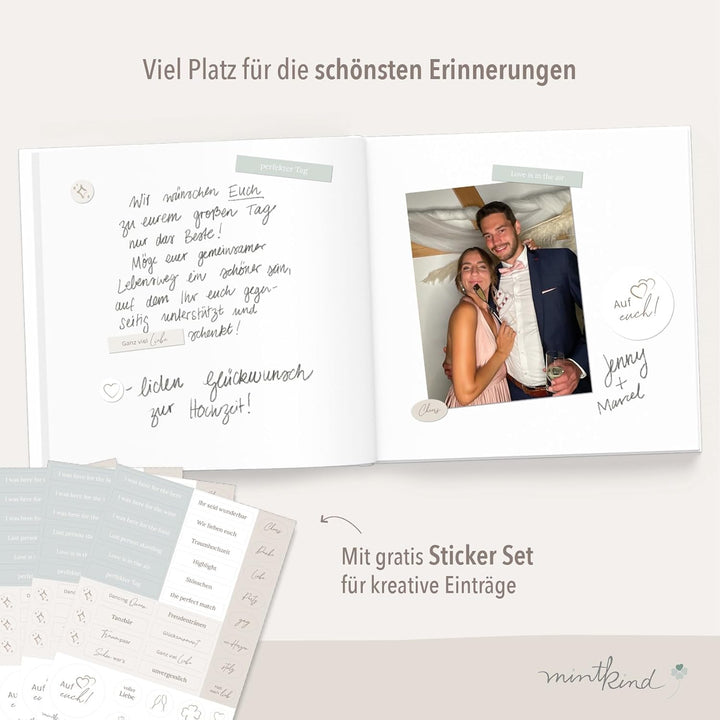 mintkind® Gästebuch Hochzeit zum Ausfüllen Beige inkl. 4 Stickerbögen | 84 Seiten zum kreativen Gest