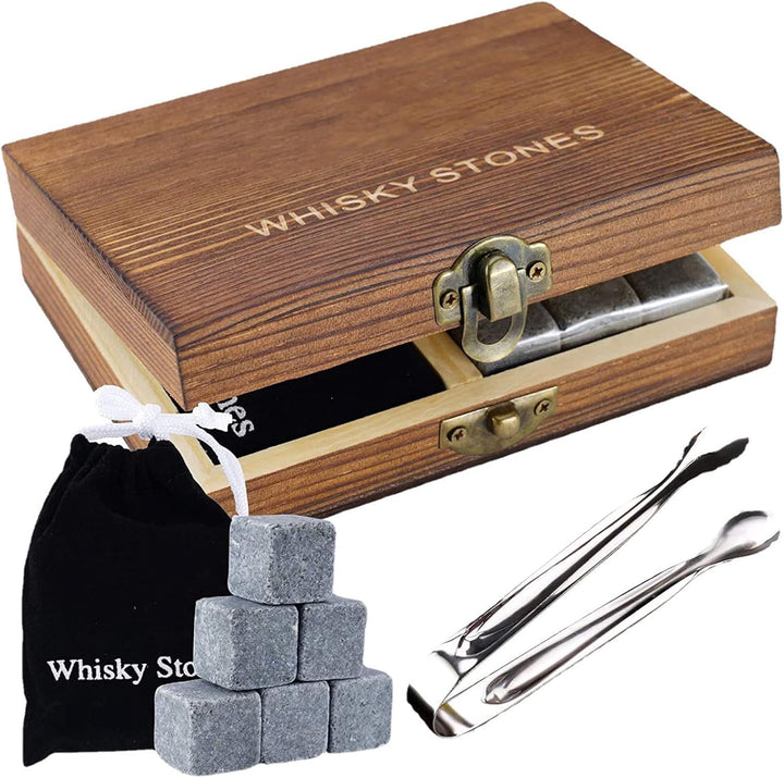 Holzsammlung Whisky Gläser Geschenkset, Whisky Steine Set mit 9 Whisky Steine, Whiskey Cooling Stone