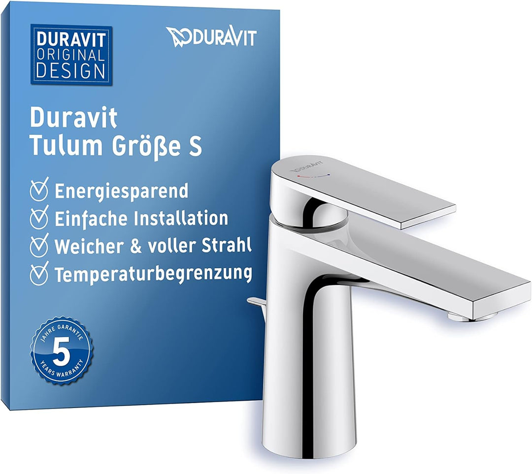 Duravit Tulum Waschtischarmatur, Grösse S (Auslauf Höhe 97 mm), Wasserhahn Bad mit Zugstangen-Ablauf
