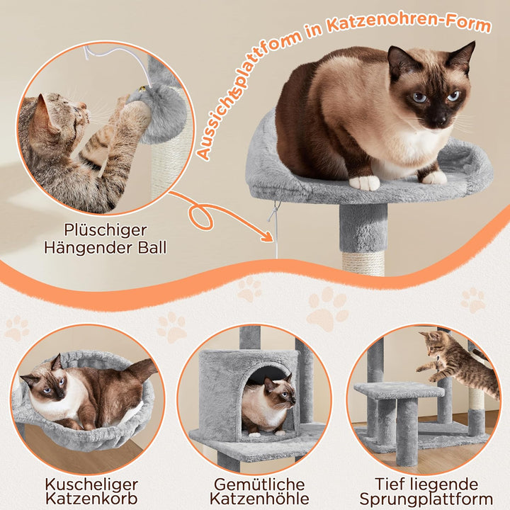 Yaheetech Kratzbaum Katzenkratzbaum 145 cm Stabiler Katzenbaum mit Aussichtsplattform Liegemulde Sis