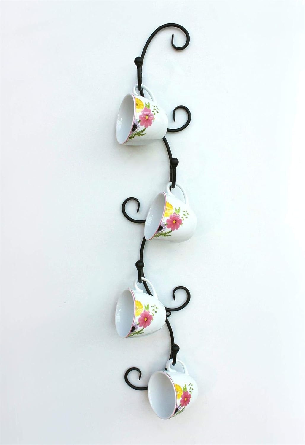DanDiBo Tassenhalter Wand Schwarz Metall 68 cm Olivia Tassenhaken Küche Vintage Antik Becherhalter
