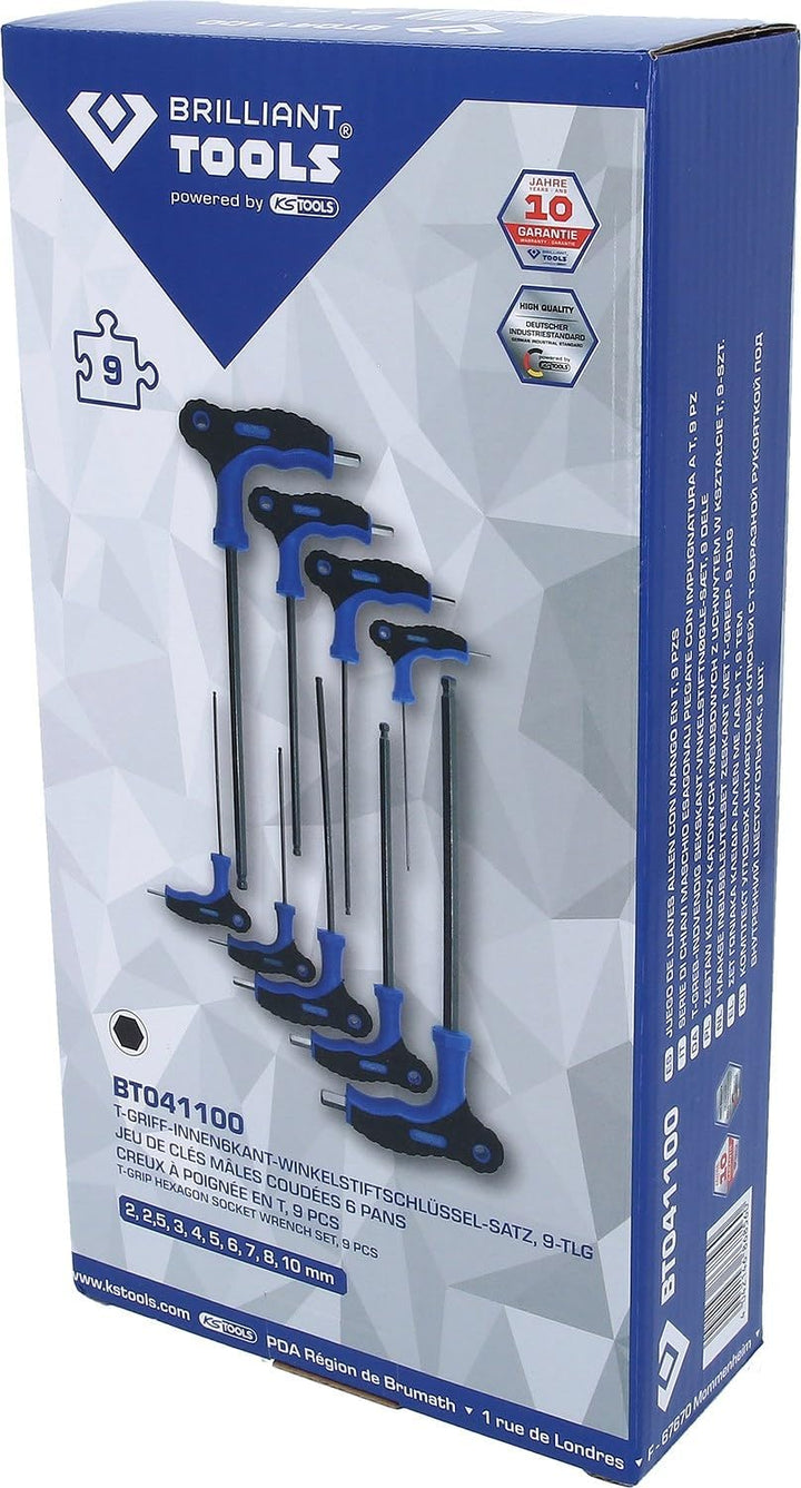 BRILLIANT TOOLS BT041100 T-Griff-Innen6kant-Winkelstiftschlüssel-Satz, 9-TLG. [Powered by KS Tools]