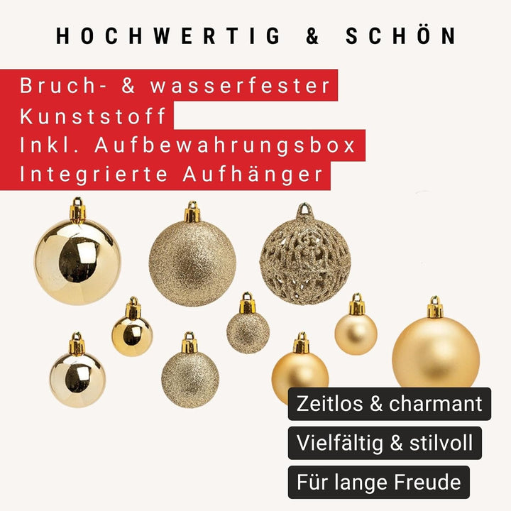 WOMA Christbaumkugeln Set Gold & 22 weiteren Farben - 50er & 100er Weihnachtskugeln Set - Weihnachts