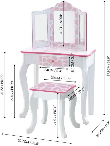 Teamson Kids Kinder Schminktisch mit Spiegel und Hocker Frisiertisch TD-11670D Rosa / Weiss, Rosa /