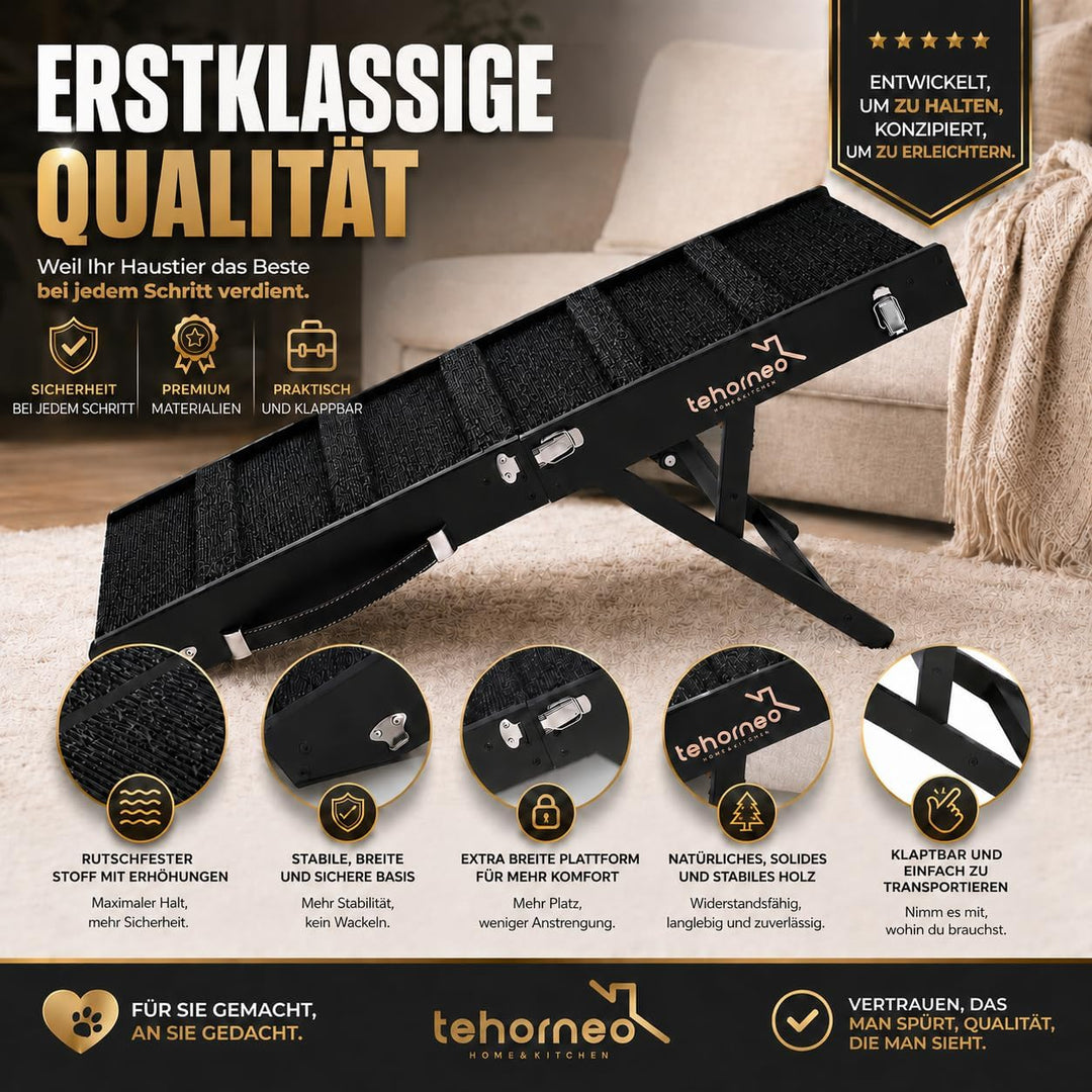 TEHORNEO Hundetreppe für Kleine Hunde, Hunderampe 4 Höhen 25-41 cm, Hunderampe Sofa, Hunde Rampe Bis