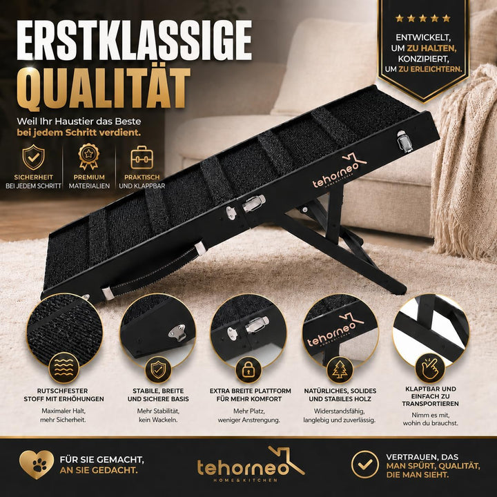 TEHORNEO Hundetreppe für Kleine Hunde, Hunderampe 4 Höhen 25-41 cm, Hunderampe Sofa, Hunde Rampe Bis