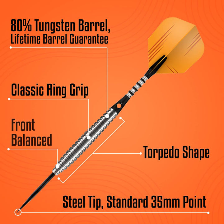Shot! Darts Zen Dojo-Steel Tip Dart Set-Front Weighted-80% Tungsten Barrels 25.0 Gramm, 25.0 Gramm