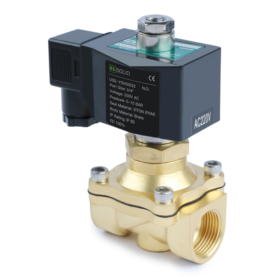 U.S. Solid Solenoid Magnetventil Messing G 3/4" 230V AC stromlos offen NO 0-10 bar, elektrisches Was