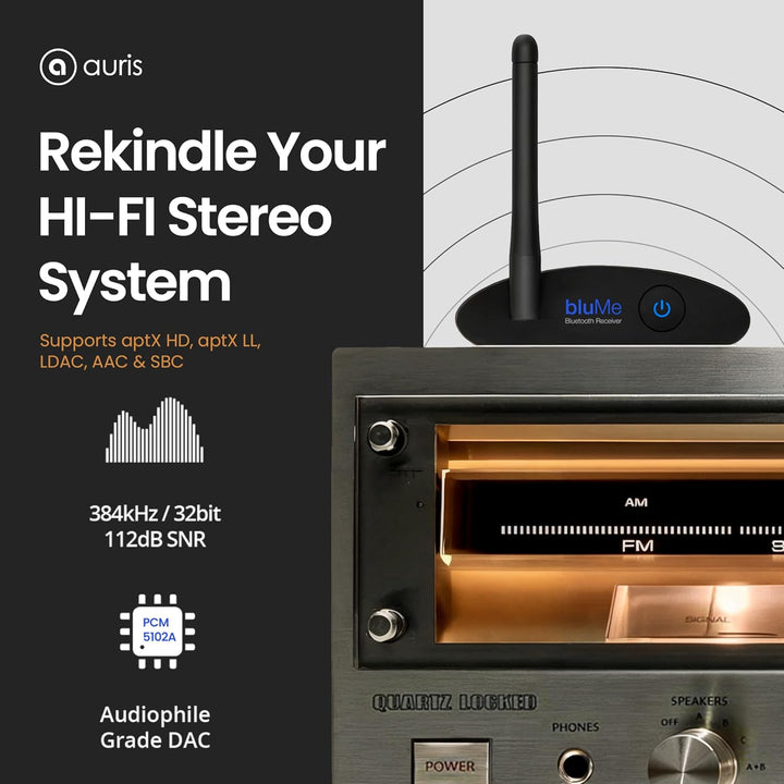Auris Blume HD Musik 5.2 Bluetooth Receiver mit Grosser Reichweite - HiFi Wireless Audio Aux Bluetoo