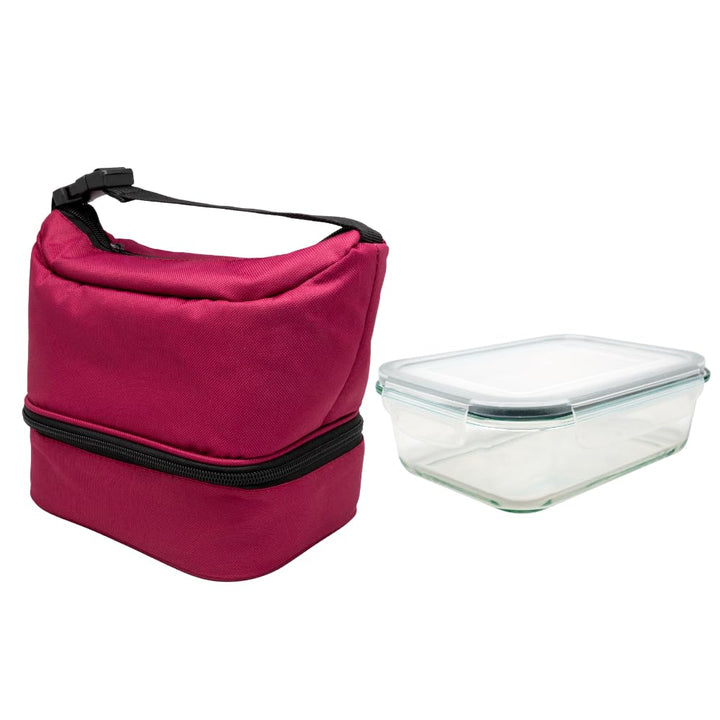 NERTHUS FIH 1505 Isolierte Lunch Tasche schwarz mit Glasbehälter luftdicht 1L Doppelkammer ideal für