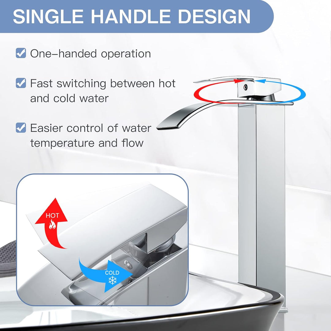 Coleniny Wasserhahn Bad Wasserfall Waschtischarmatur Hoch | Modern Mischbatterie Waschbecken mit Aus