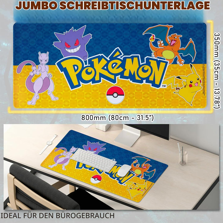 Pokemon Mauspad XXL 80x35 cm Schreibtischunterlage Gross Cooles Pikachu Mousepad Gaming rutschfest S