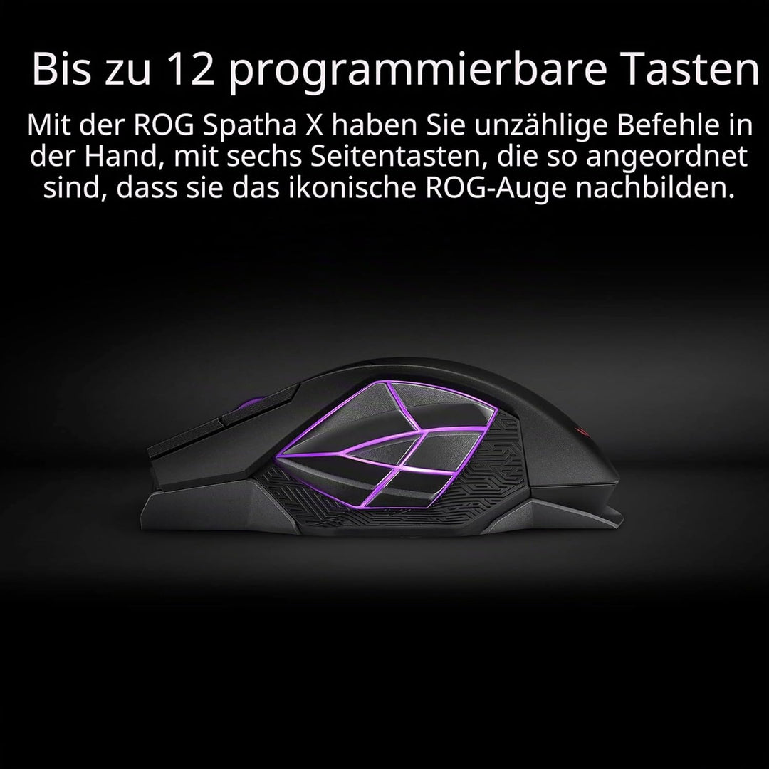 ASUS ROG Spatha X Gaming Maus (kabellos, kabelgebunden, magnetische Ladestation, 12 programmierbare