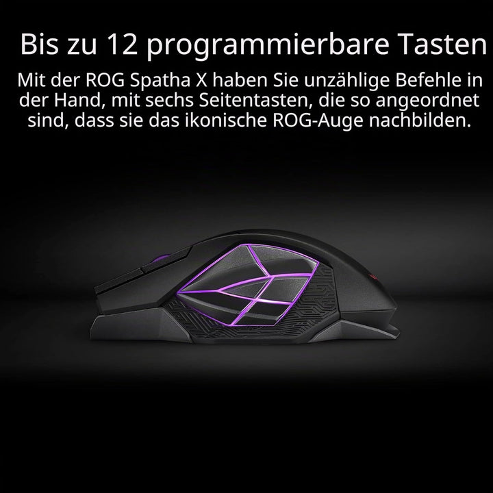 ASUS ROG Spatha X Gaming Maus (kabellos, kabelgebunden, magnetische Ladestation, 12 programmierbare