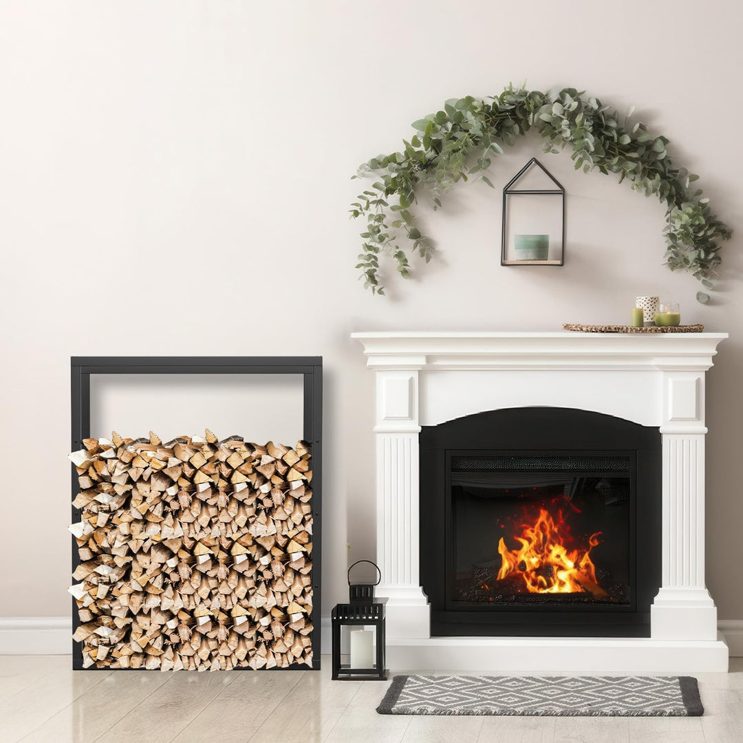 Ikodm kaminholzregal Innen und Aussen, Metall Brennholzregal aussen 80 x 25 x 100CM, Holzstapelhilfe