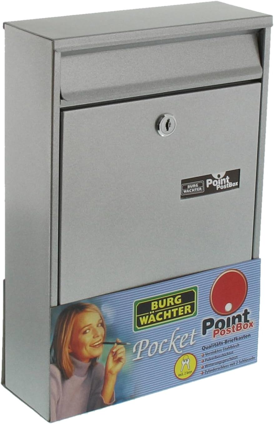 Burg-Wächter Anlagenbriefkasten, A5 Einwurf-Format, Verzinkter Stahl, Pocket 5871 Si, Silber, Silber