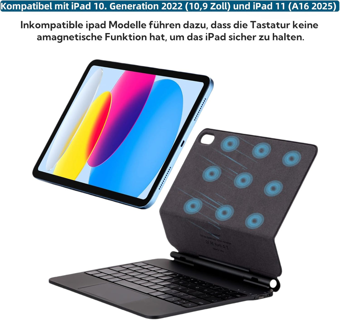 Magic Keyboard Hülle für iPad 10. Generation 2022 10,9 Zoll und iPad 11. A16 2025, Magnetische Tasta