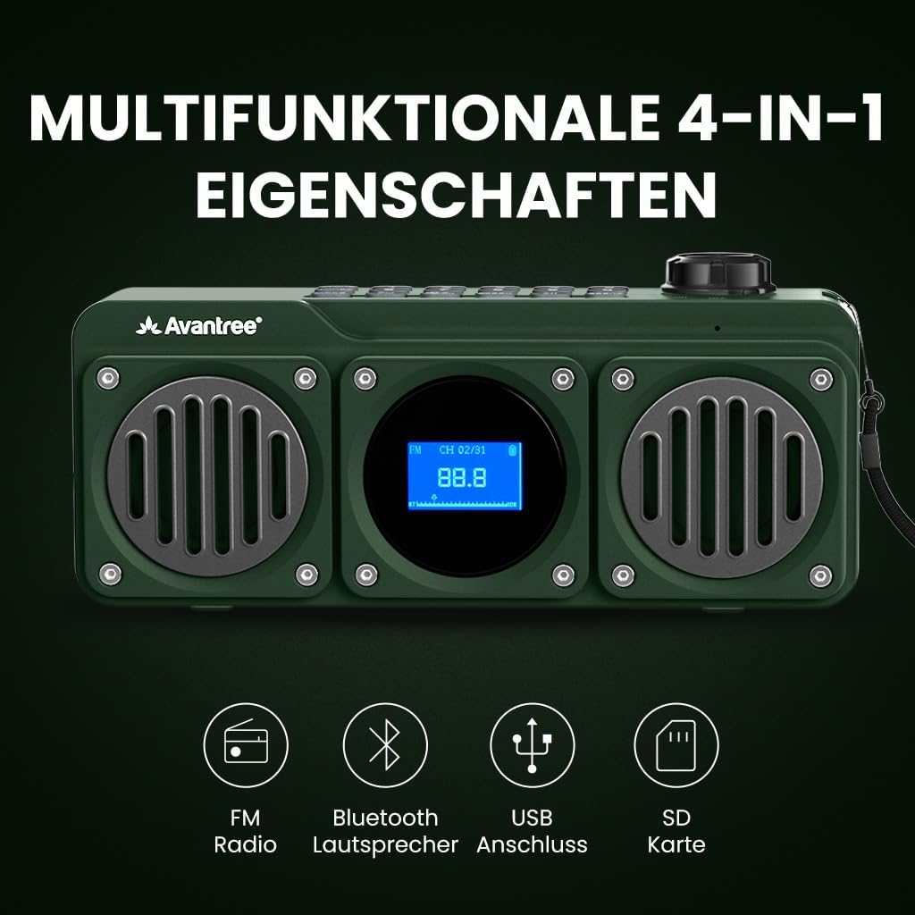 Avantree Boombyte - FM Kleins Radio mit Bluetooth Lautsprecher Tragbares mit kraftvollem Sound, Ster