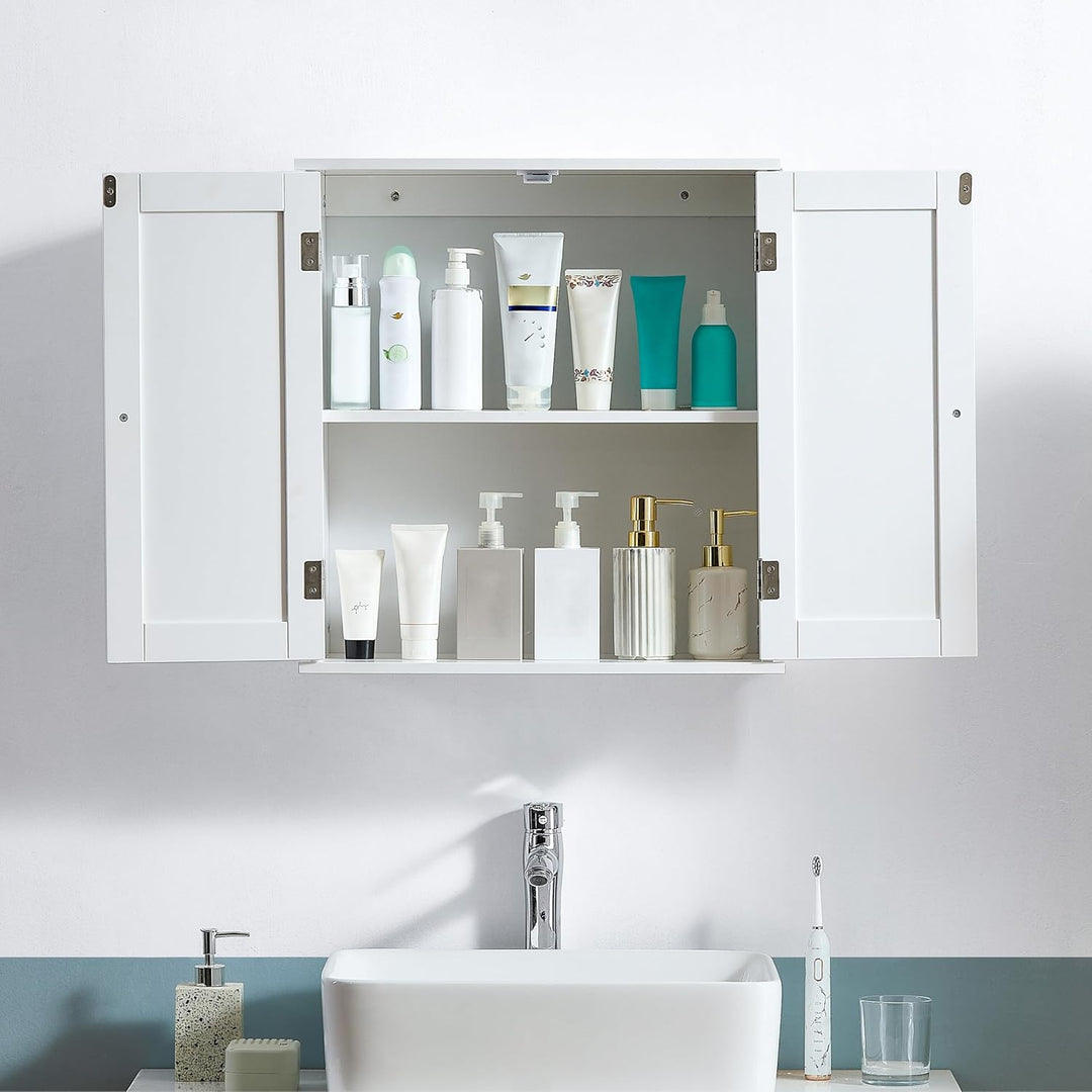 Bath Vida Schrank, Holz, Weiss, 55.0x22.0x52.0 Shutter Wandschrank für das Badezimmer, Shutter Wands