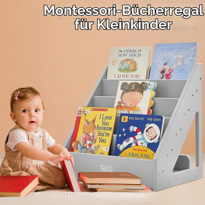 FUNLIO Montessori-Bücherregal für Kleinkinder von 1–5 Jahren, nach vorne gerichtetes Kinderbücherreg