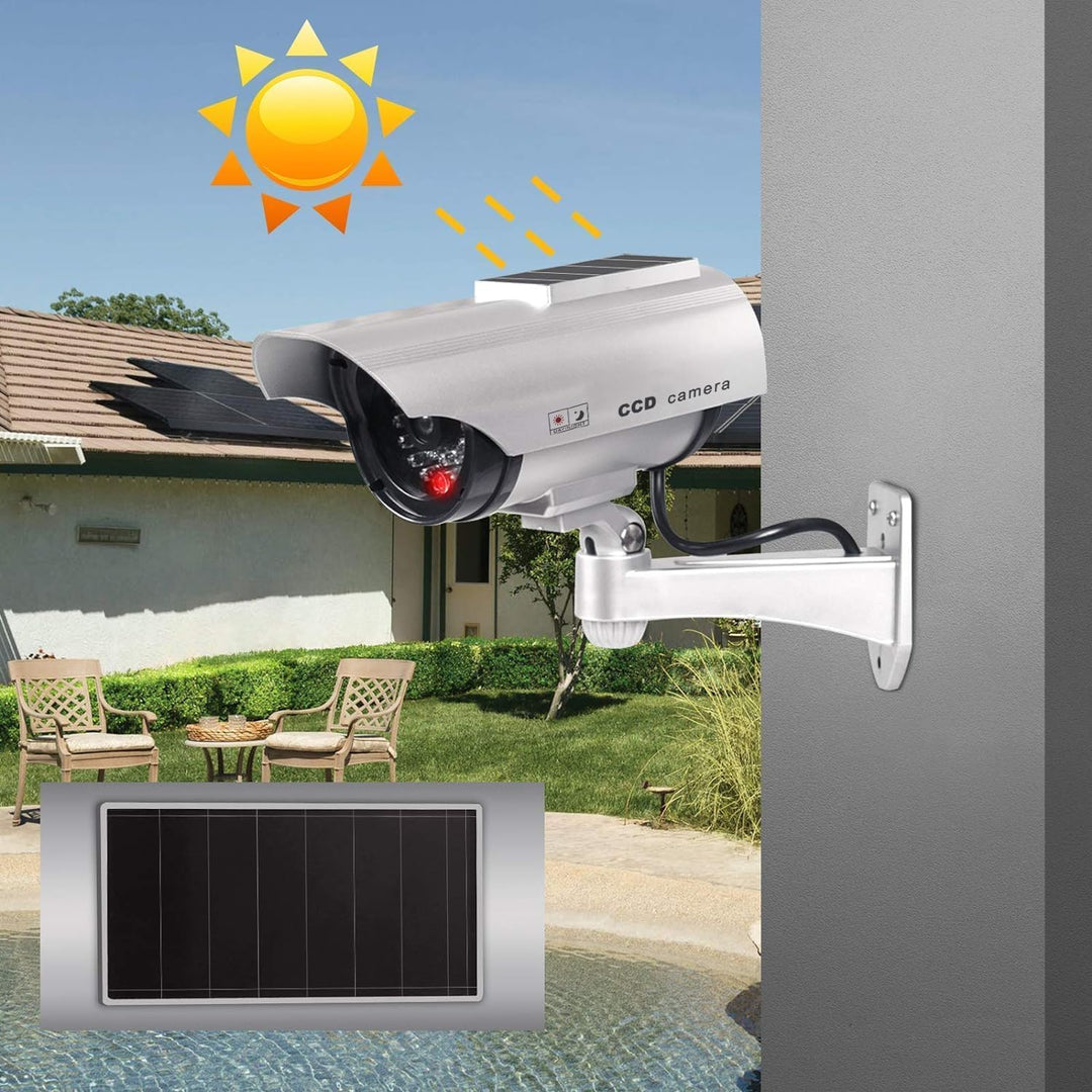 2 Stück Solar Dummy Kamera Fake Überwachung Kamera CCTV mit Blinkendem LED Licht Sicherheitskamera,S