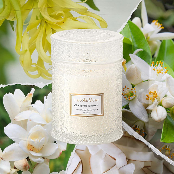 La Jolíe Muse Duftkerze im Glas, Gardenie &amp; Ylang-Ylang Duftkerze, 550g, Natürliche Kerze für zu Hau