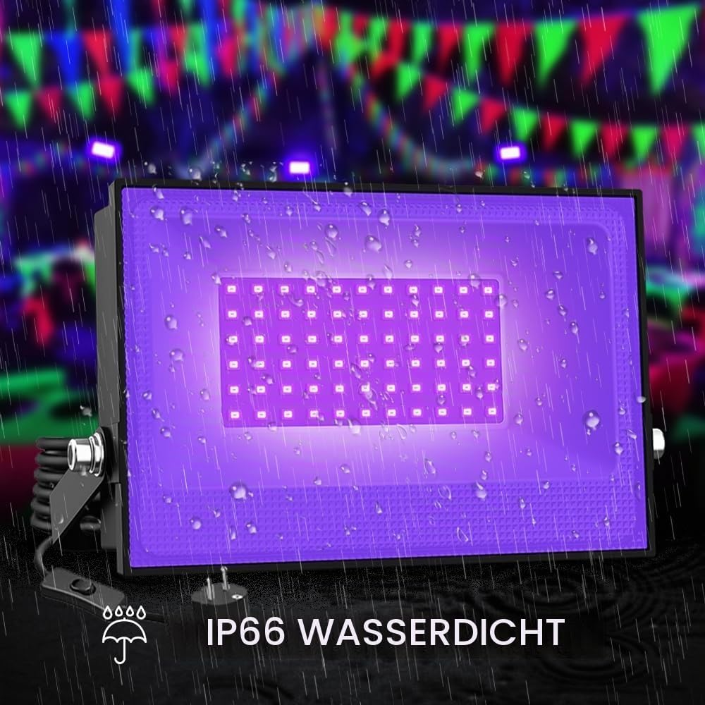 Onforu 2er 50W LED UV Strahler, Schwarzlicht Strahler mit Stecker, IP66 Wasserdicht Schwarzlichtlamp